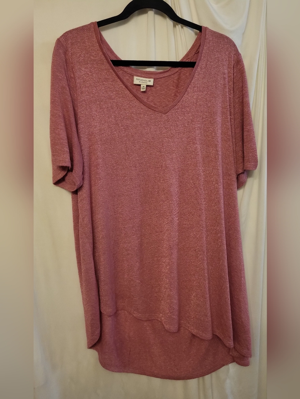 bobeau Mauve V-Neck Short Sleeve Top